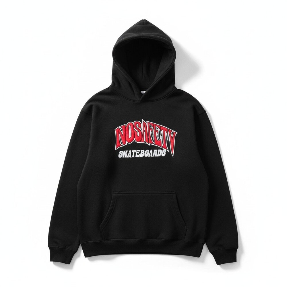 No Safety Skateboards Hoodie Size L Black Graphic Skateboarding Hooded Sweatshir